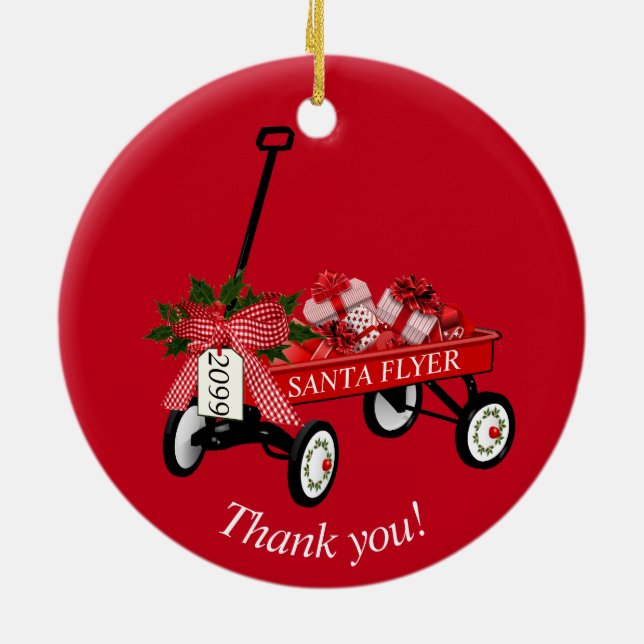 "Thank you!" Year Red Wagon Christmas Ornament (Back)