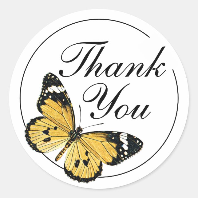 Thank You Yellow Butterfly Home Business Sticker (Front)
