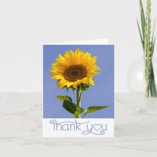 Thank You Yellow Sunflower Floral Blue Notecard