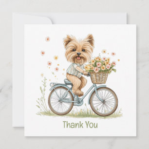 Thank You Yorkie Dog Biking Spring Flowers Card
