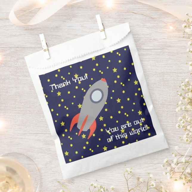 Thank You  You Are Out of this World  Rocket Ship Favour Bag (Clipped)