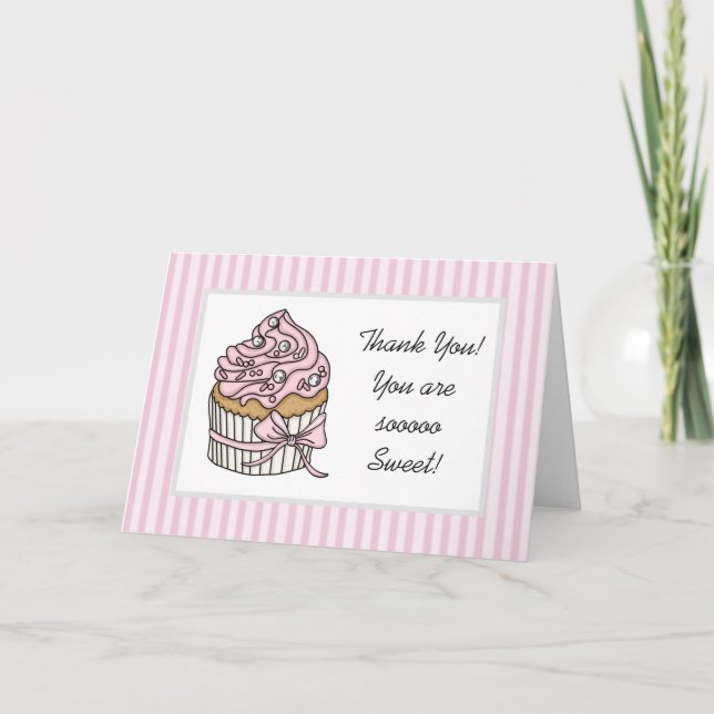 Thank You | You are Sweet Pink Cupcake  Card (Front)