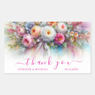 Thank You Your Custom Text Aquarell Flowers Art Rectangular Sticker