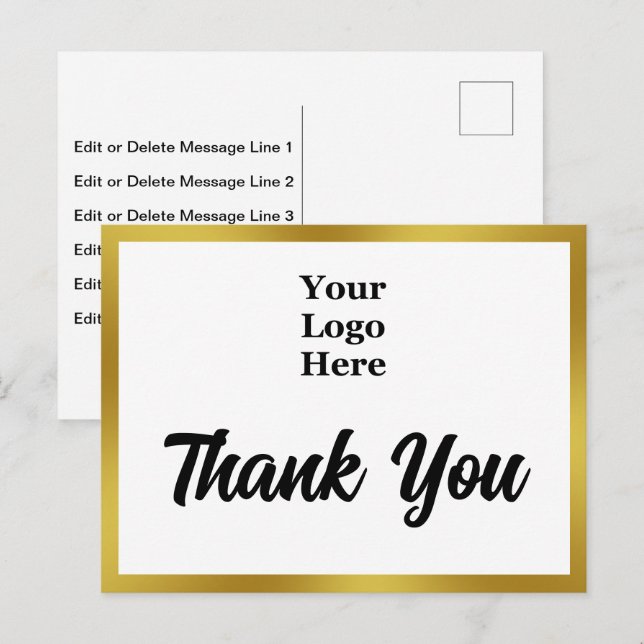 Thank You Your Logo Here Black White Gold Business Postcard (Front/Back)
