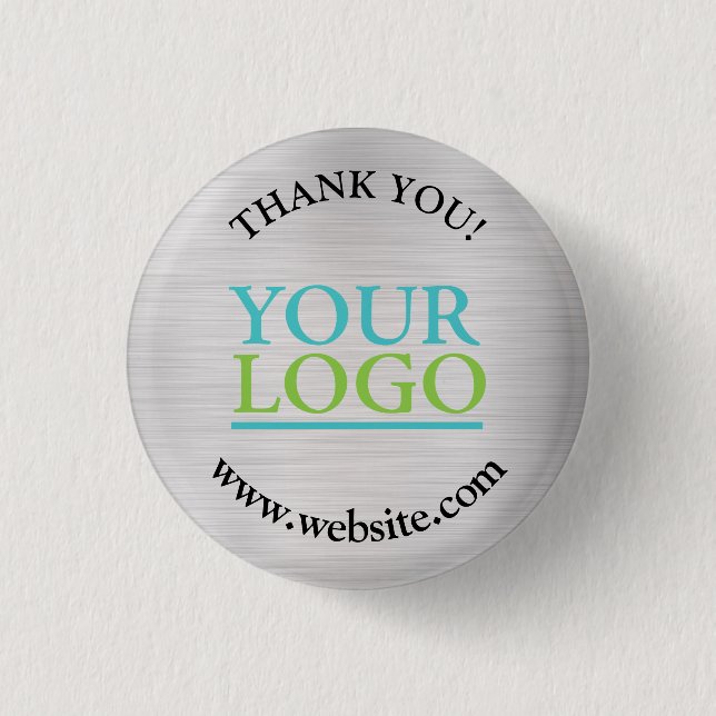 Thank You, Your Logo, Name Website, Brushed Silver 3 Cm Round Badge (Front)