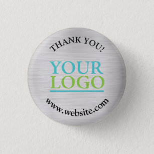 Thank You, Your Logo, Name Website, Brushed Silver 3 Cm Round Badge