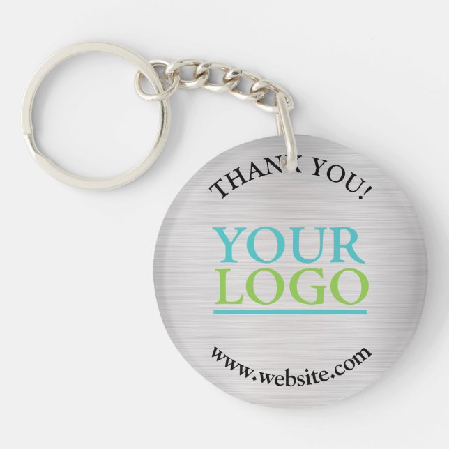 Thank You, Your Logo, Name Website, Brushed Silver Key Ring (Front)