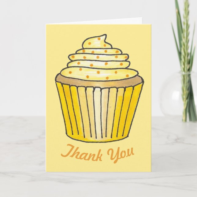 Thank You You're Sweet Lemon Yellow Cupcake Cake Card (Front)