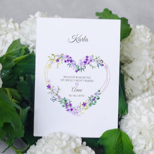 Thank your best Friends Floral Heart in Purple Postcard
