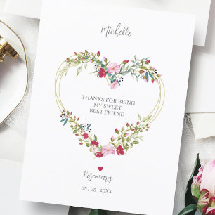 Thank Your Best Friends Floral Heart in Red & Pink Postcard