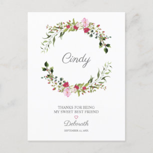 Thank Your Bestfriends Floral Wreath in Red & Pink Postcard
