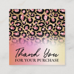Thank Your For Your Order Leopard And Holographic Square Business Card