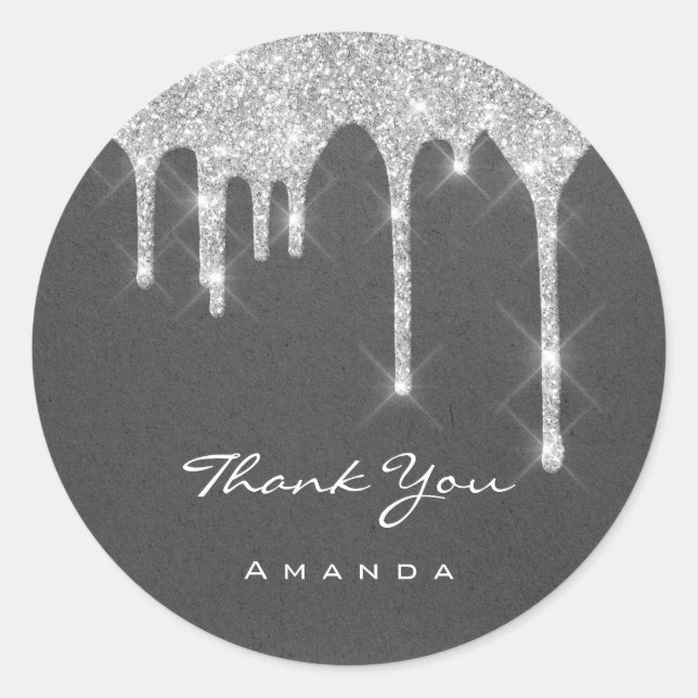 Thank YouSweet 16th Bridal Wedding Grey Kraft Drip Classic Round Sticker (Front)