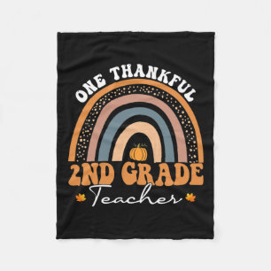 Thankful 2nd Grade Teacher Groovy Thanksgiving Rai Fleece Blanket