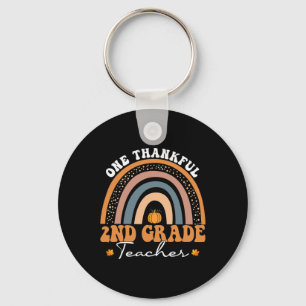 Thankful 2nd Grade Teacher Groovy Thanksgiving Rai Key Ring