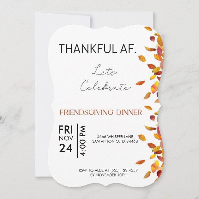 Thankful AF Friendsgiving Editable Invite (Front)