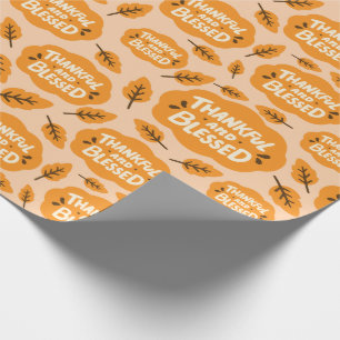 Thankful and Blessed Autumn Orange Leaves Seamless Wrapping Paper