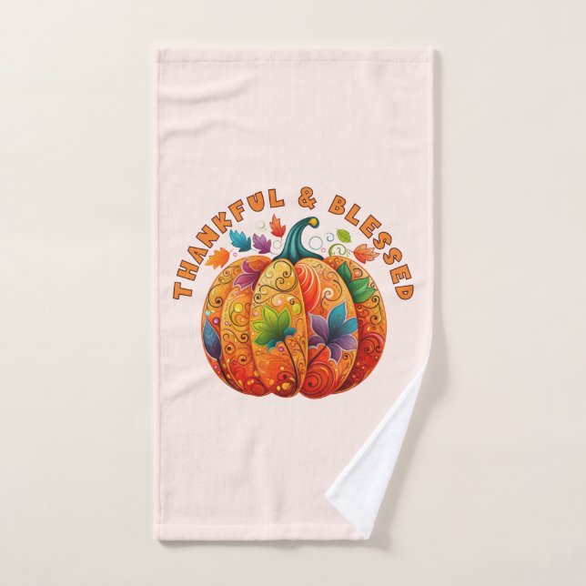 Thankful and Blessed Autumn Pumpkin Bath Towel Set (Hand Towel)