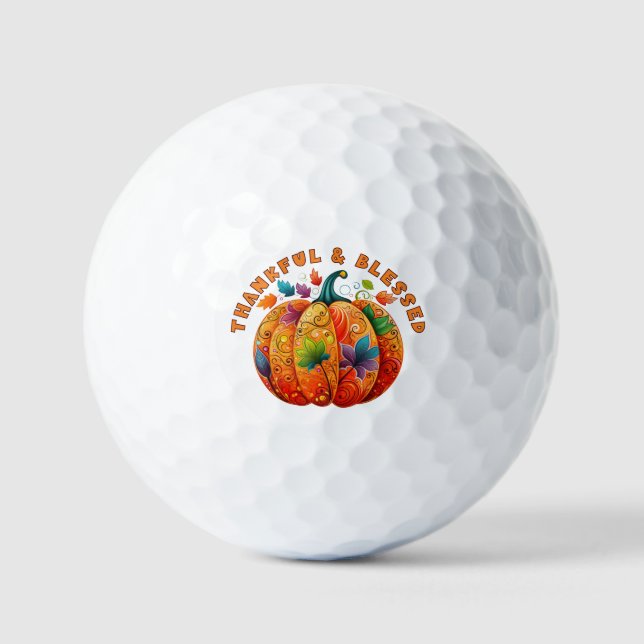 Thankful and Blessed Autumn Pumpkin Golf Balls (Front)