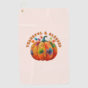 Thankful and Blessed Autumn Pumpkin Golf Towel