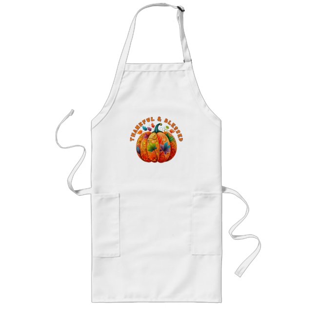 Thankful and Blessed Autumn Pumpkin Long Apron (Front)