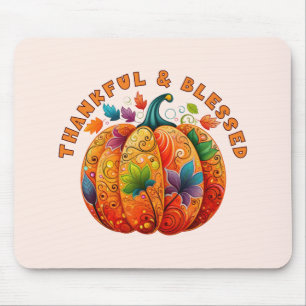 Thankful and Blessed Autumn Pumpkin Mouse Pad