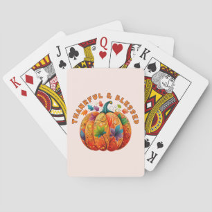 Thankful and Blessed Autumn Pumpkin Playing Cards