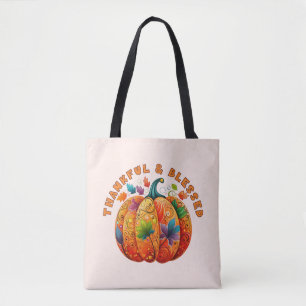 Thankful and Blessed Autumn Pumpkin Tote Bag