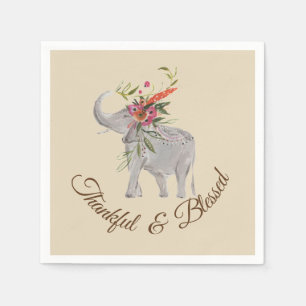 Thankful and Blessed Elephant Thanksgiving Napkin