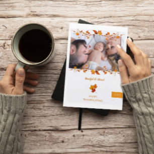 Thankful and Blessed Family Photo Thanksgiving Holiday Postcard