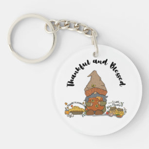 "Thankful and Blessed" Gnome with Honey and Pie Key Ring