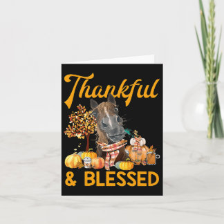 Thankful And Blessed Pumpkin Horse Fall Thanksgivi Card