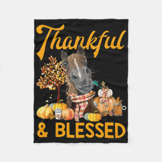 Thankful And Blessed Pumpkin Horse Fall Thanksgivi Fleece Blanket