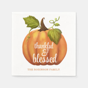 Thankful And Blessed Pumpkin Thanksgiving  Napkin