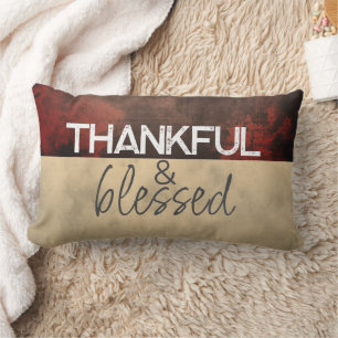 thankful and blessed quote warm brown watercolor  lumbar cushion