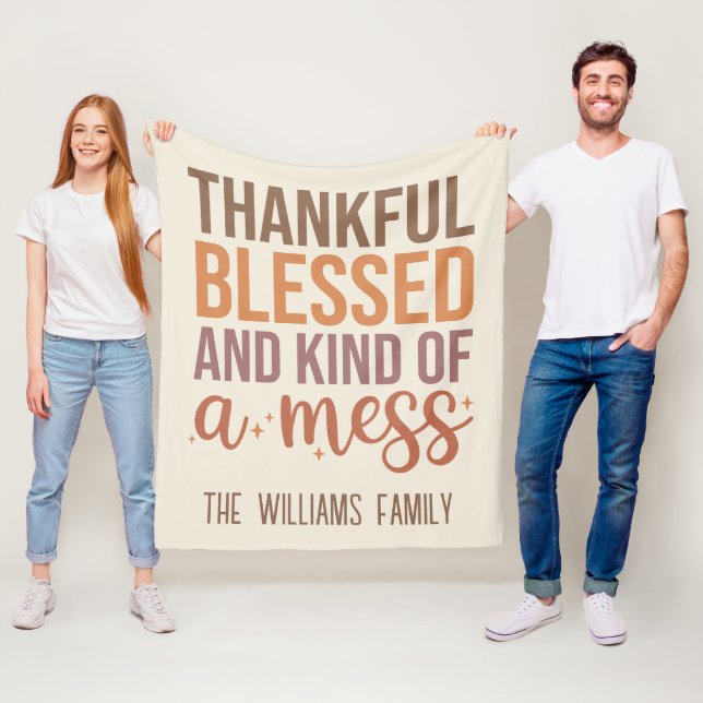 Thankful and Blessed Text Cosy Fall Autumn Fleece Blanket (In Situ)