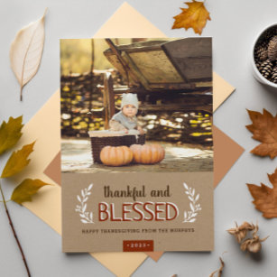 Thankful and Blessed Thanksgiving Photo Card