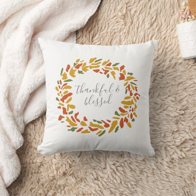 Thankful and Blessed Wreath Autumn Painting Cushion (Blanket)