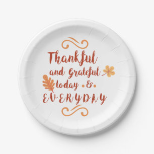 thankful and grateful thanksgiving paper plate