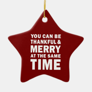 Thankful and Merry Modern Christmas Red Star Ceramic Ornament
