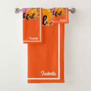 Thankful Autumn Customise Text and Colour Bath Towel Set