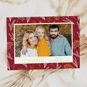 Thankful Autumn Foliage Photo Thanksgiving Foil Holiday Card