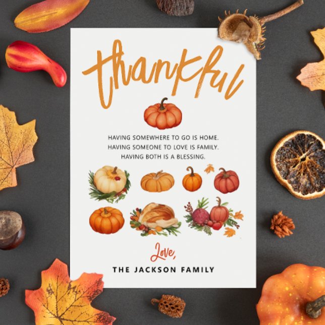 Thankful Autumn Pumpkin Farmhouse Watercolor Holiday Card (Creator Uploaded)