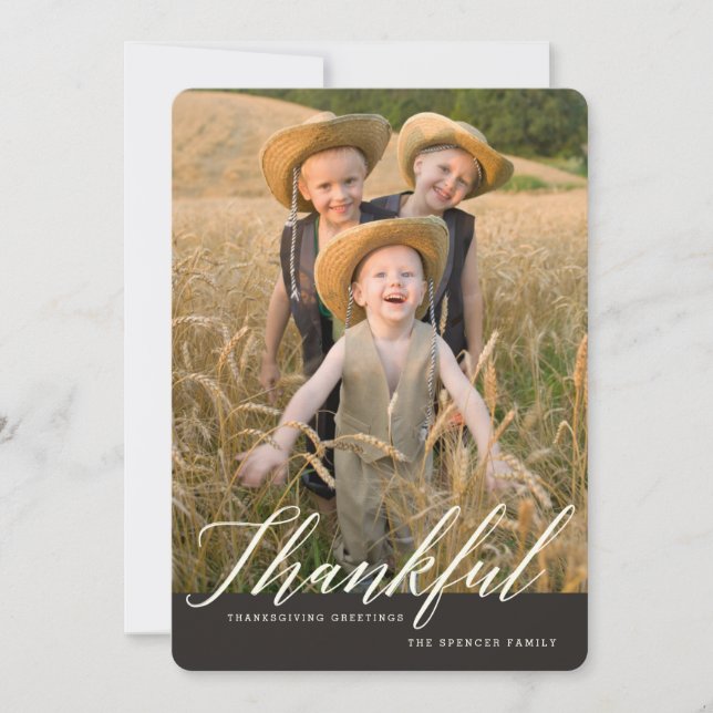 Thankful Autumn Thanksgiving Photo Greeting Holiday Card (Front)