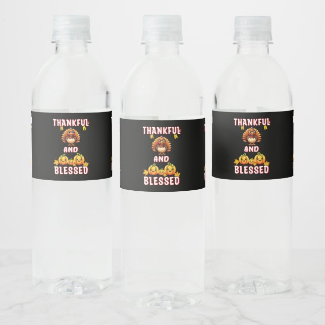Thankful Blessed 23 US Maple November Thanksgiving Water Bottle Label (Bottles)
