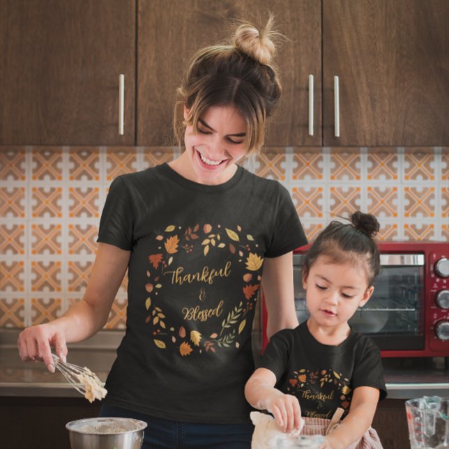 Thankful & Blessed Autumn Leaves Fall Thanksgiving T-Shirt (Creator Uploaded)