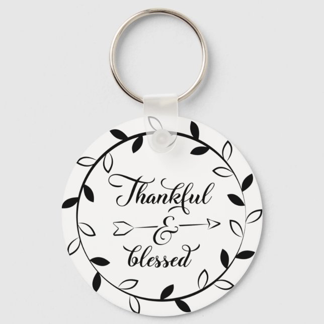 Thankful & Blessed Button Keychain (Front)