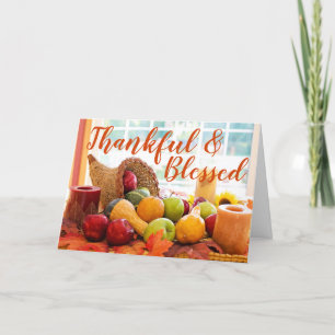 Thankful & Blessed Cornucopia Thanksgiving Card