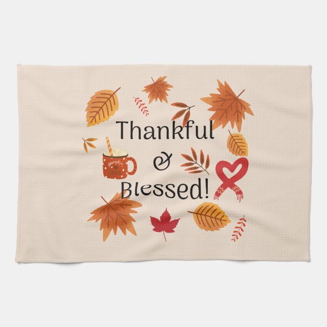 Thankful & Blessed Fall Design Tea Towel (Horizontal)