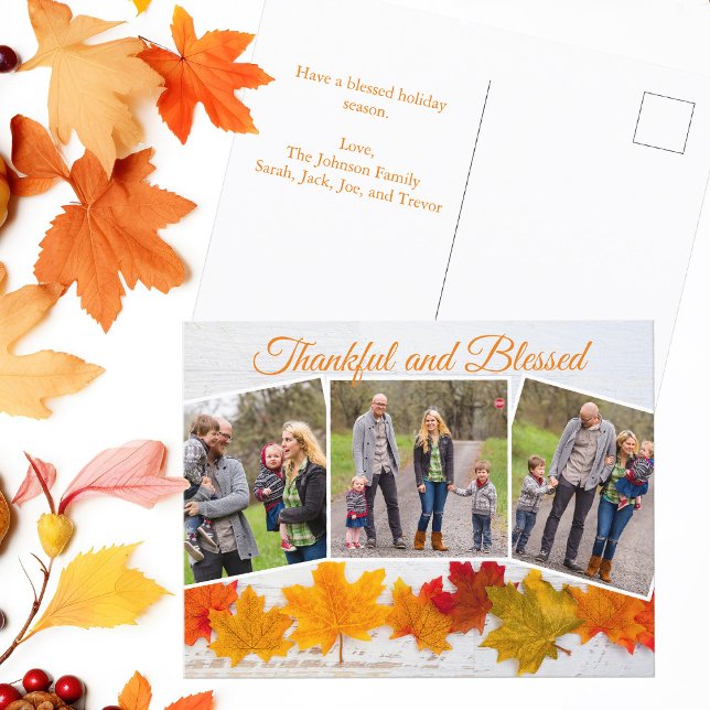 Thankful Blessed Family Photo Collage Thanksgiving Postcard (Creator Uploaded)